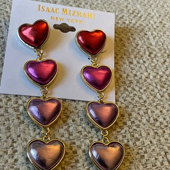 Isaac Mizrahi Multicolor Heart Drop Earrings Valentine’s love fairy - Picture 3 of 3